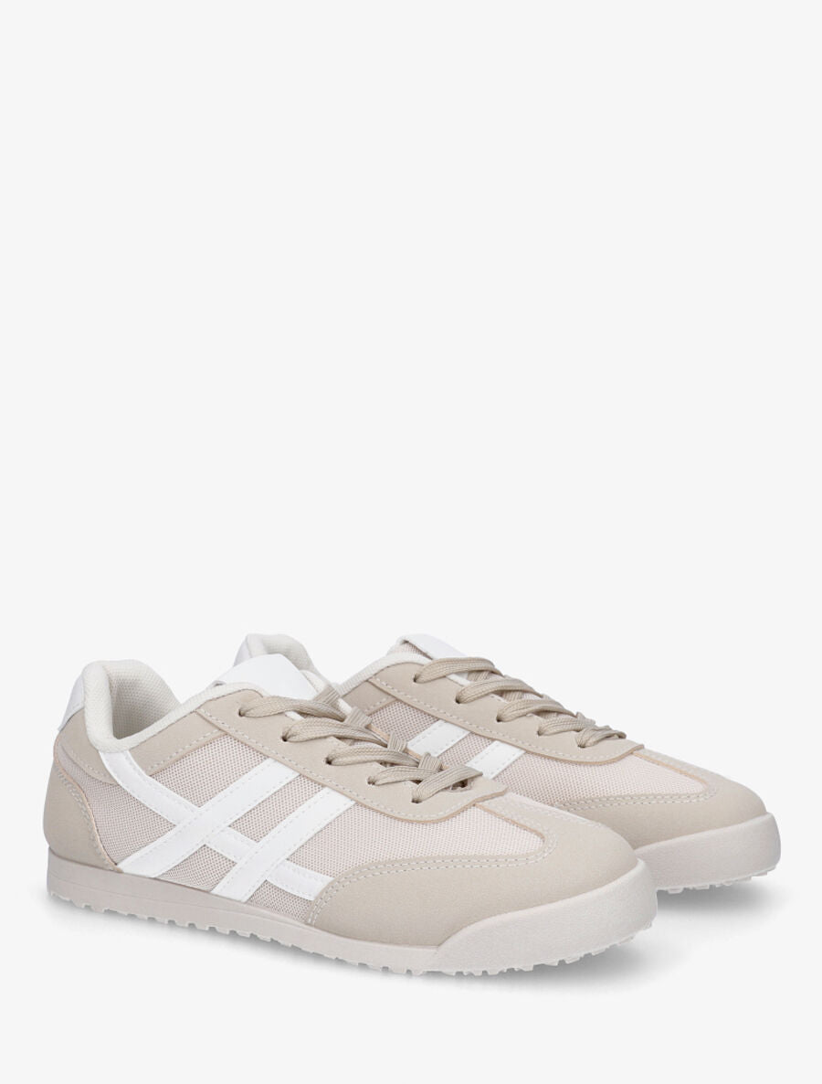 Sneakers plates à empiècement mesh - Beige - 4