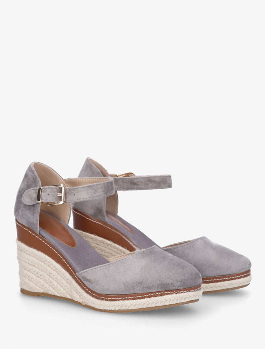 Sandales compensées en suédine - Gris foncé - 4