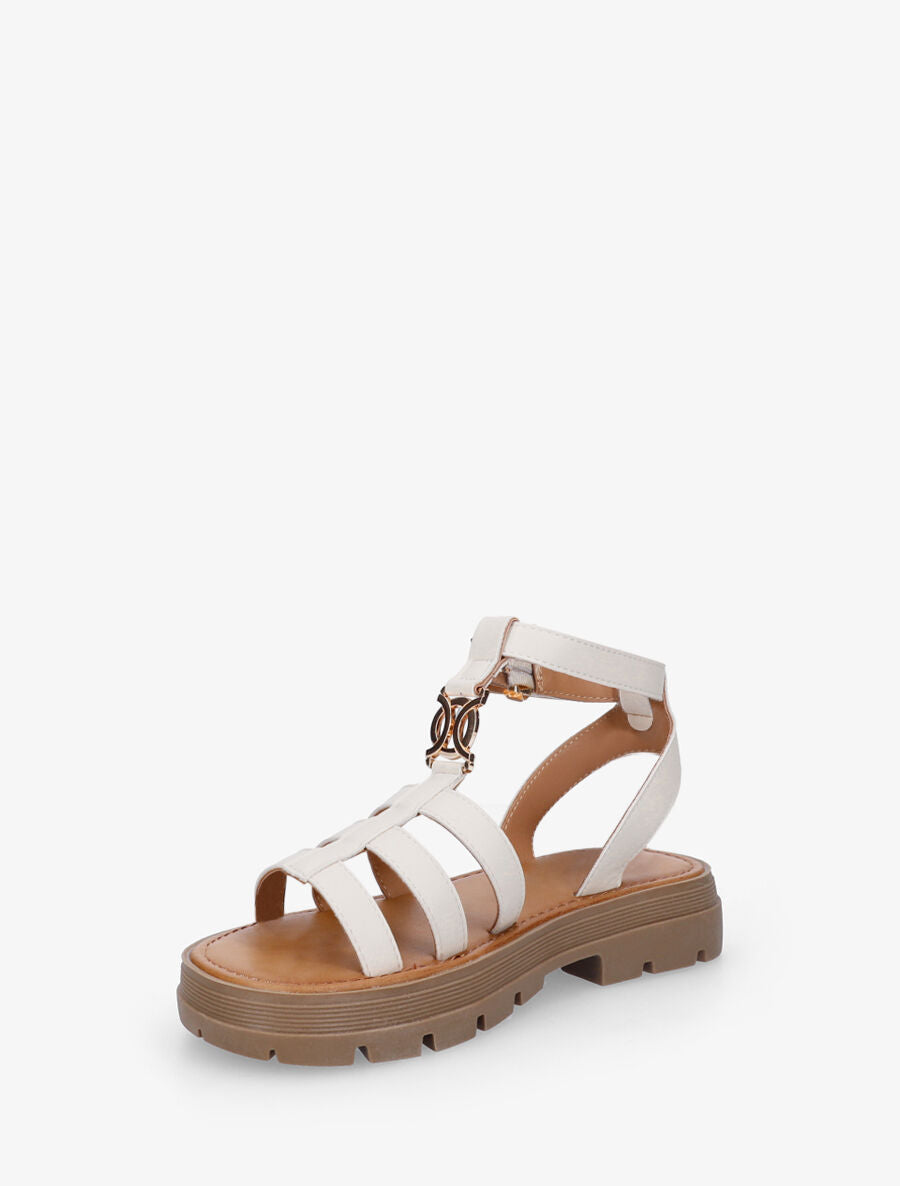 Nu-pieds style spartiates en simili - Beige - 3