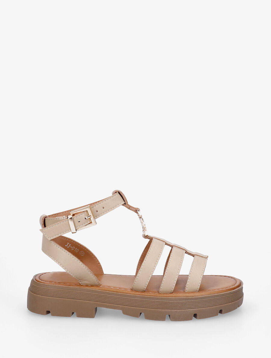 Nu-pieds style spartiates en simili - Taupe - 5