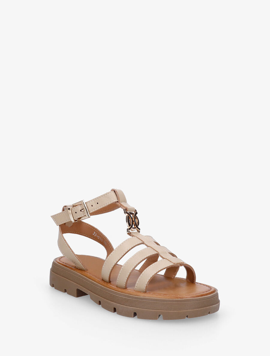 Nu-pieds style spartiates en simili - Taupe - 2
