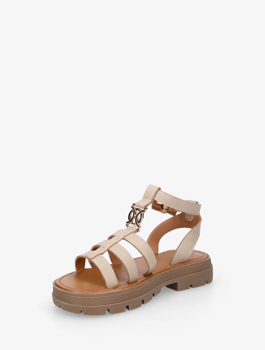 Nu-pieds style spartiates en simili - Taupe - 3