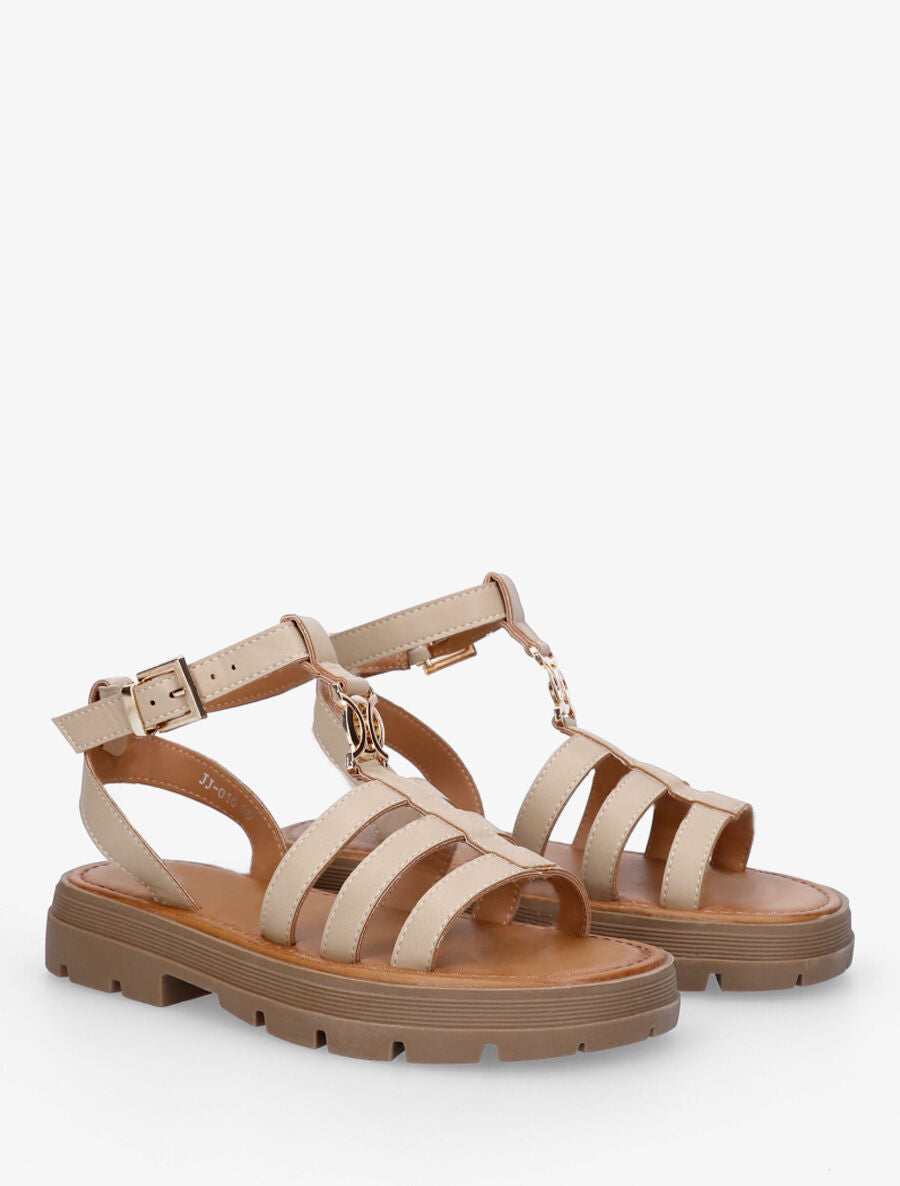 Nu-pieds style spartiates en simili - Taupe - 4