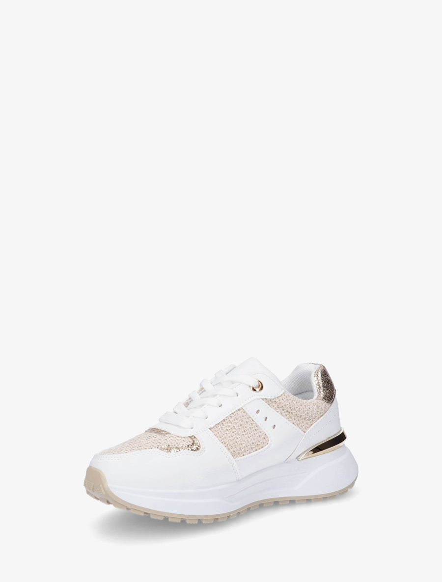 Sneakers en simili à empiècement métal - Beige - 3
