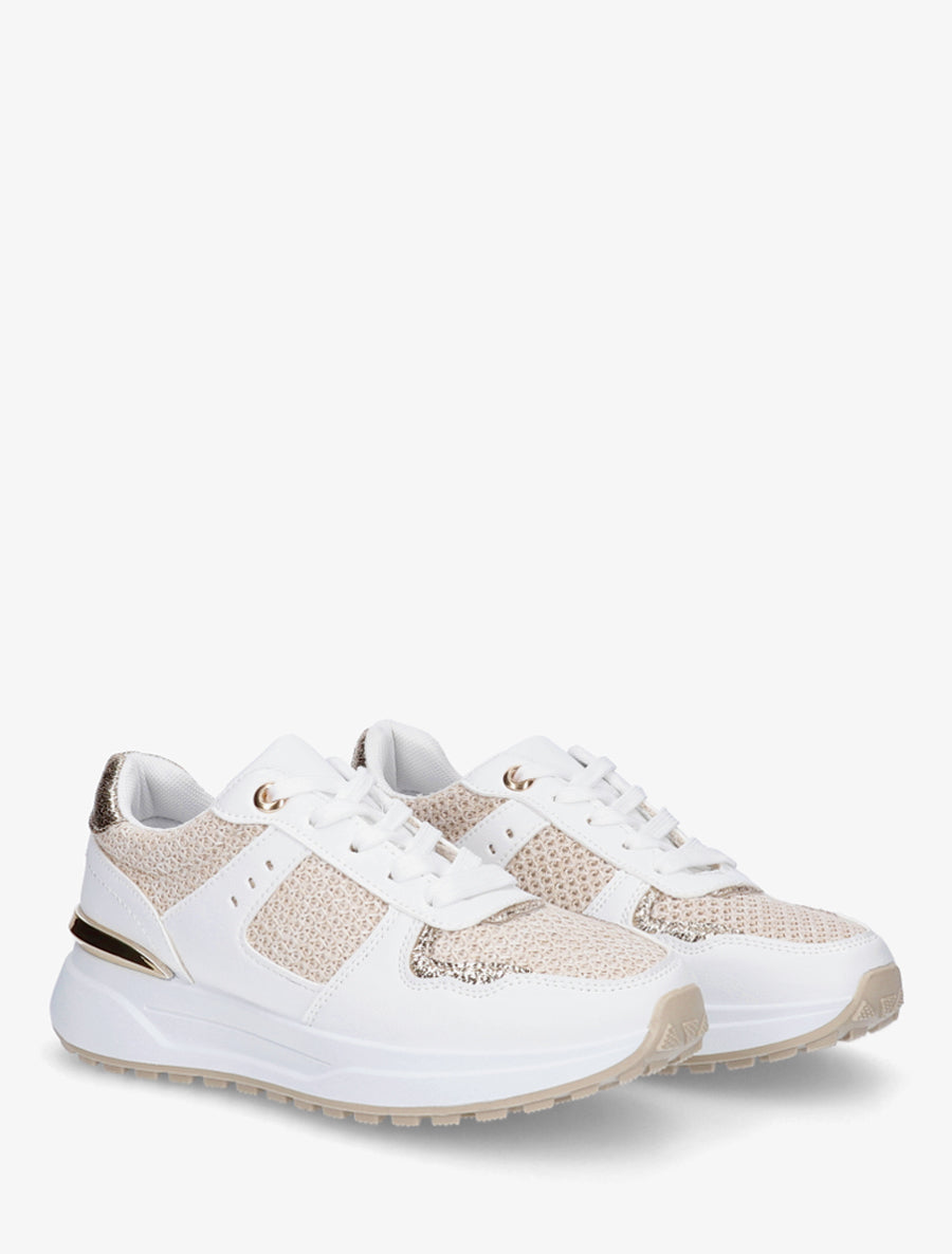 Sneakers en simili à empiècement métal - Beige - 4