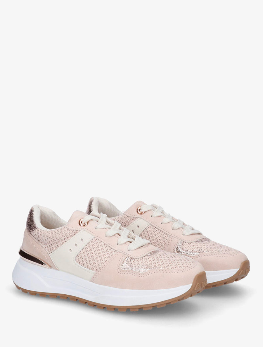 Sneakers en simili à empiècement métal - Rose - 4
