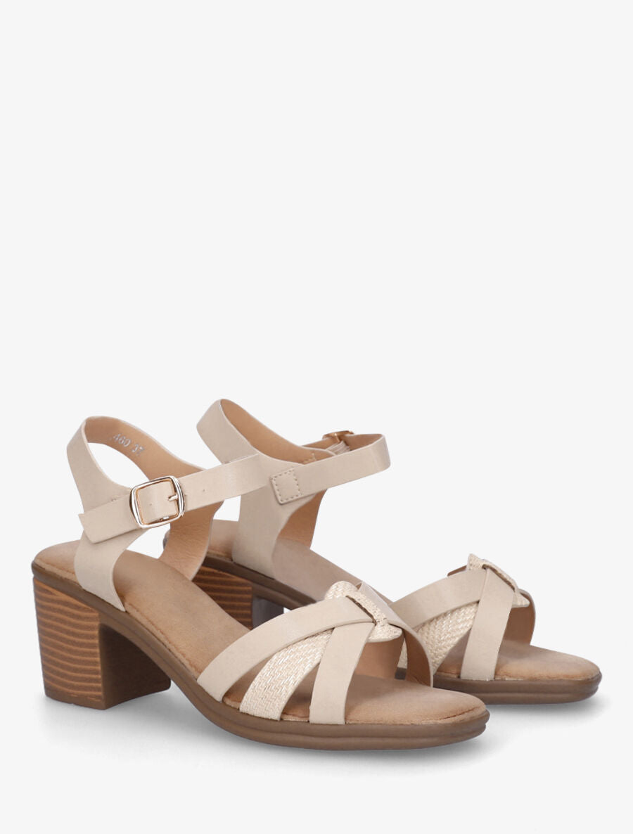 Sandales à talon en simili - Beige - 4