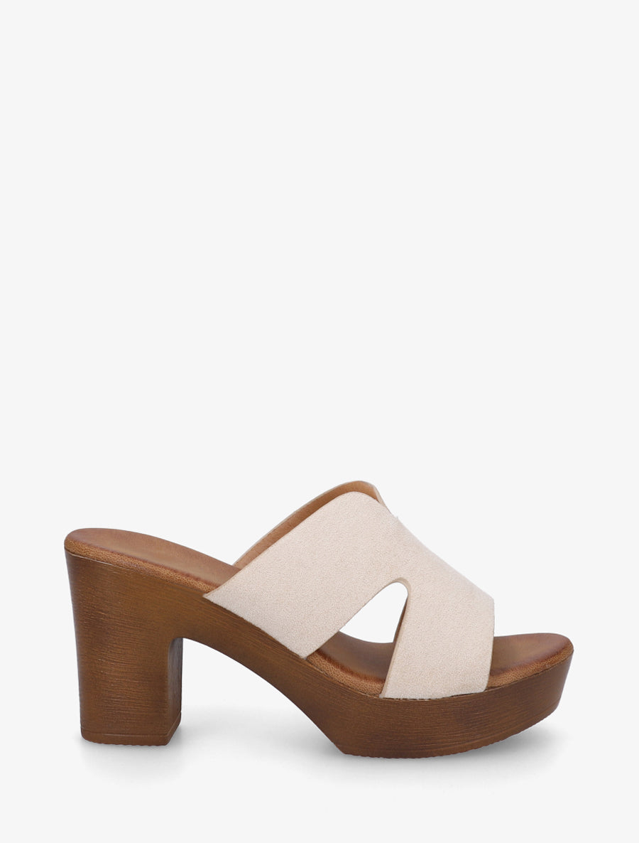 Mules en suédine à talon haut - Beige - 1