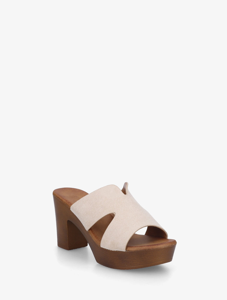 Mules en suédine à talon haut - Beige - 2
