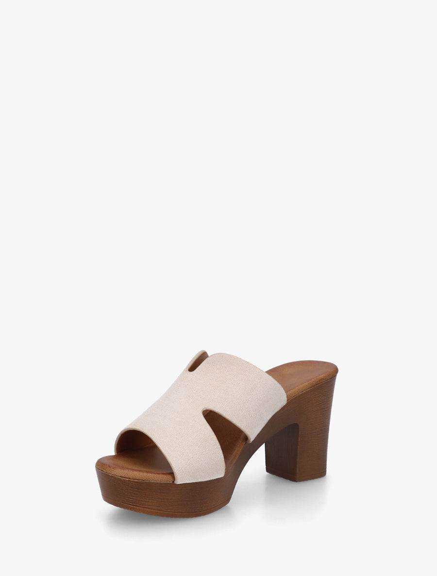 Mules en suédine à talon haut - Beige - 3