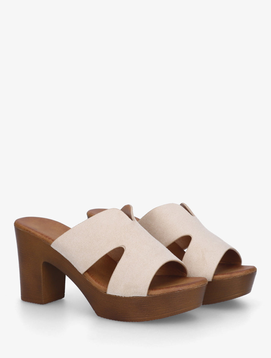 Mules en suédine à talon haut - Beige - 4