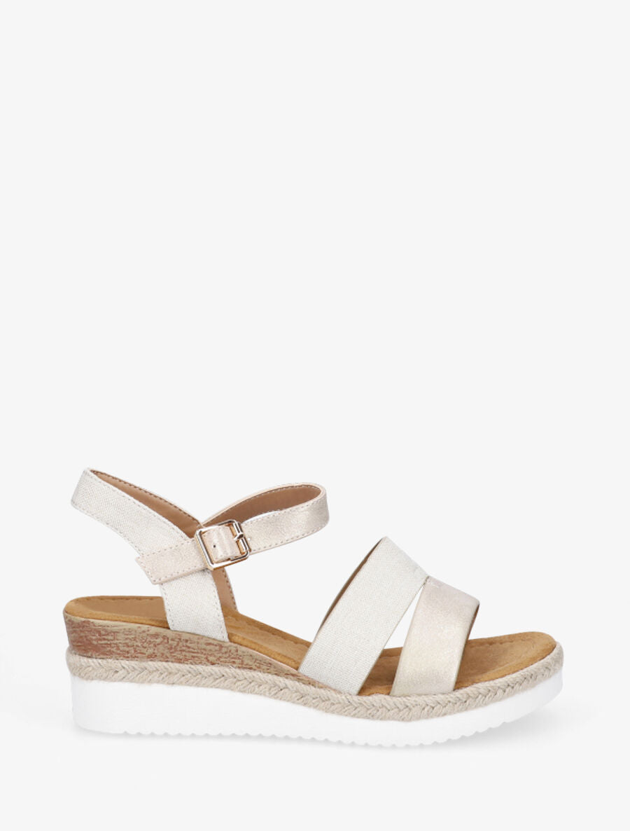 Sandales irisées à talon compensé - Beige - 1