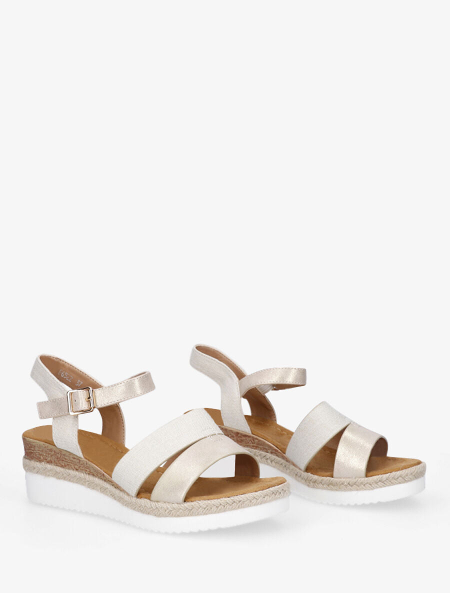 Sandales irisées à talon compensé - Beige - 4