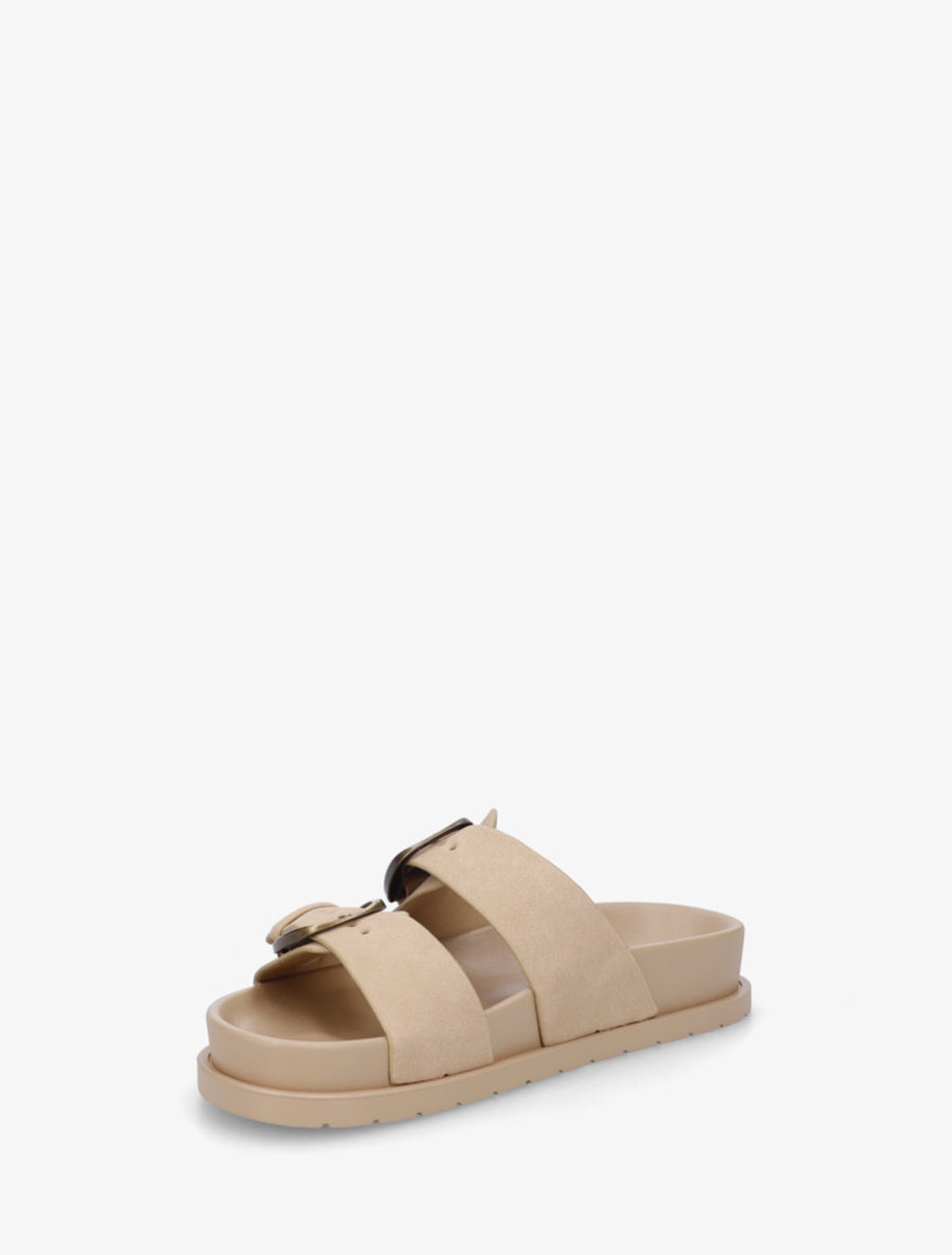 Claquettes en suédine à brides à boucle - Beige foncé - 3