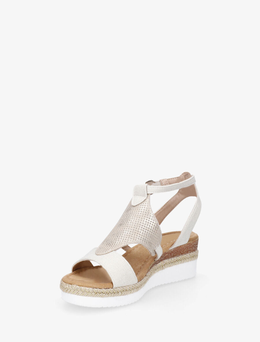 Sandales compensées bi-matière - Beige - 3