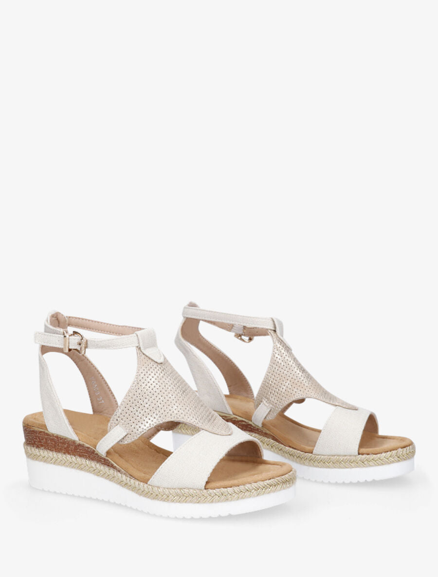 Sandales compensées bi-matière - Beige - 4