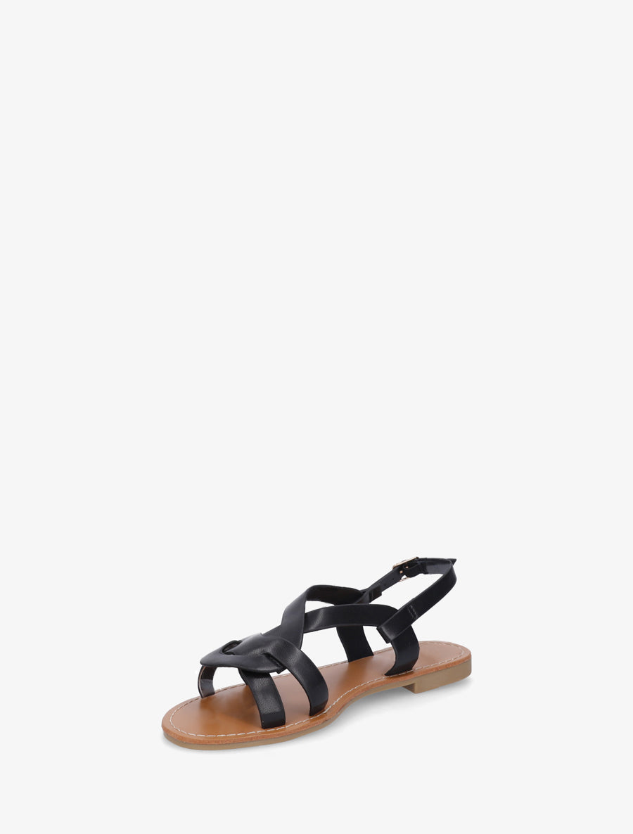 Nu-pieds en simili à brides entrelacées - Noir - 3
