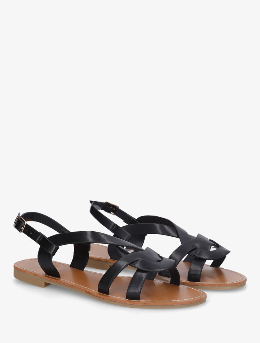 Nu-pieds en simili à brides entrelacées - Noir - 4
