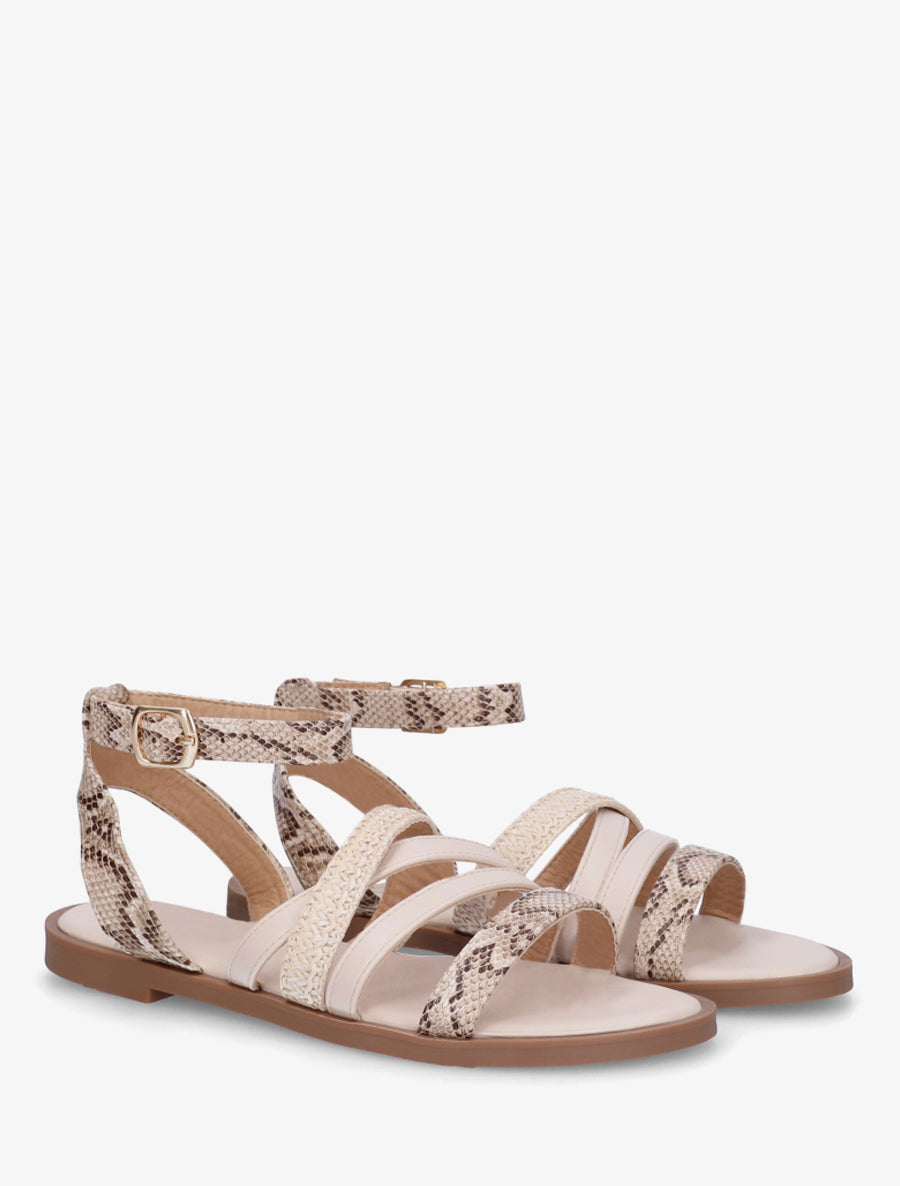 Nu-pieds à brides imprimé python - Beige - 4