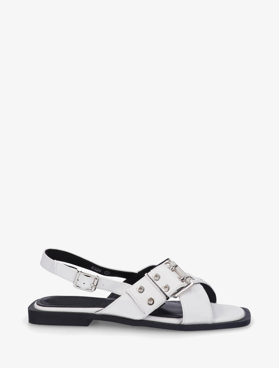 Nu-pieds en simili à brides croisées - Blanc - 1