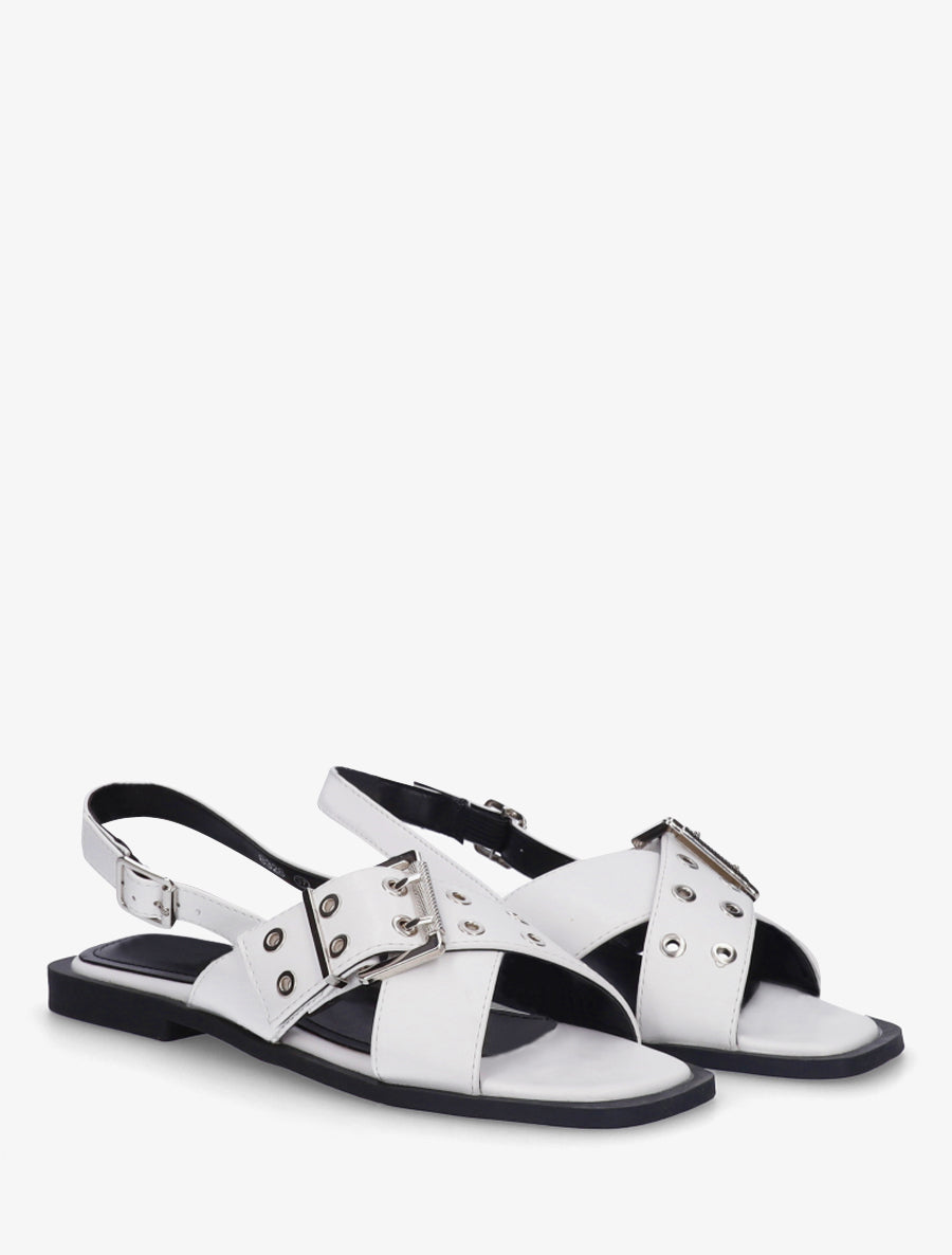 Nu-pieds en simili à brides croisées - Blanc - 4