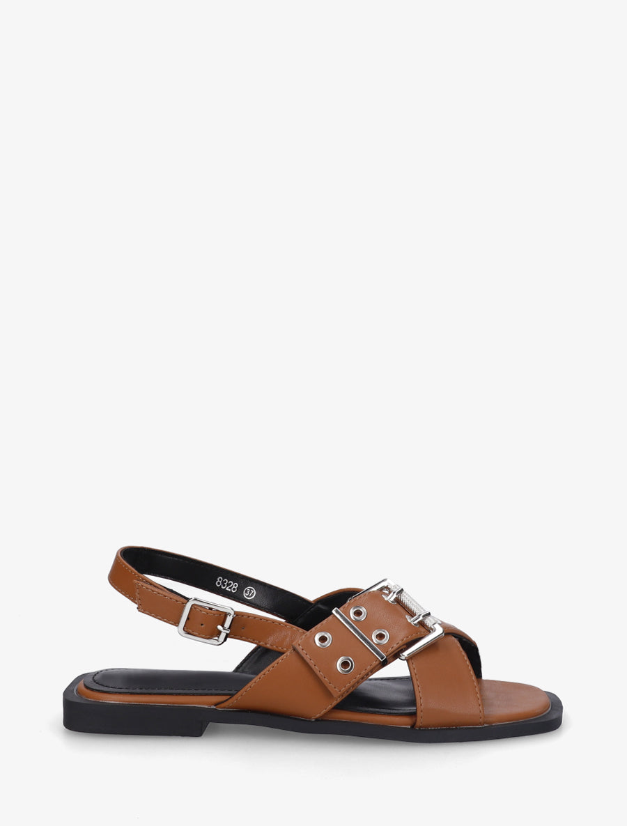 Nu-pieds en simili à brides croisées - Camel - 1