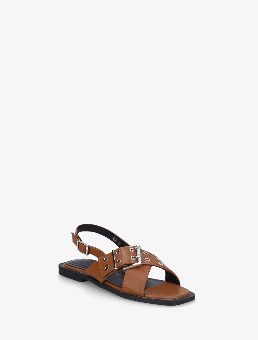 Nu-pieds en simili à brides croisées - Camel - 2