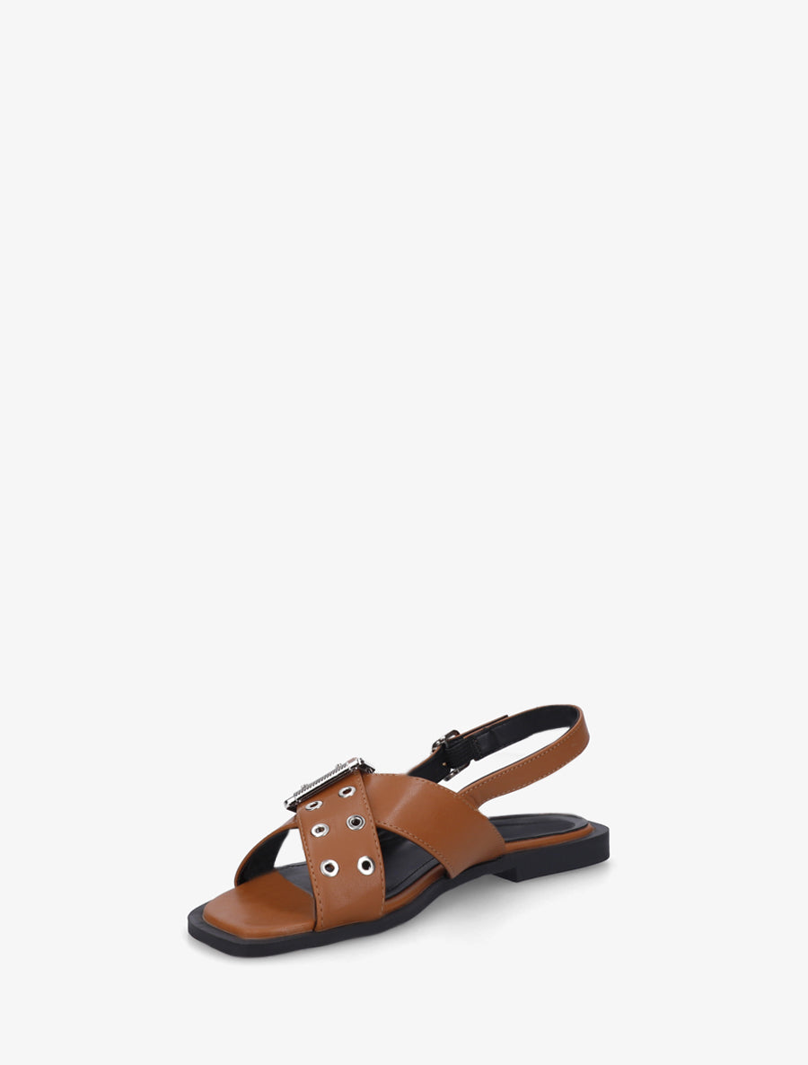 Nu-pieds en simili à brides croisées - Camel - 3