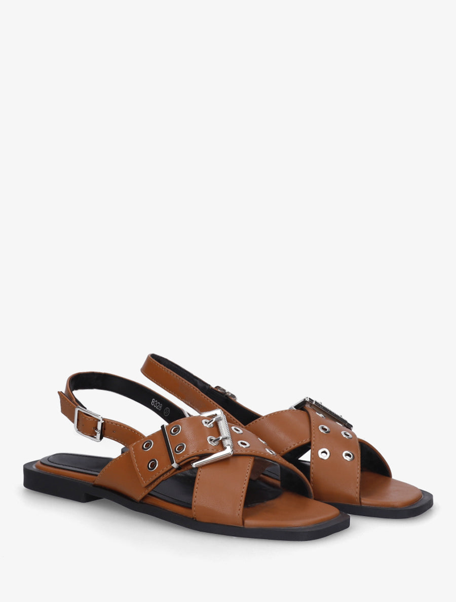 Nu-pieds en simili à brides croisées - Camel - 4