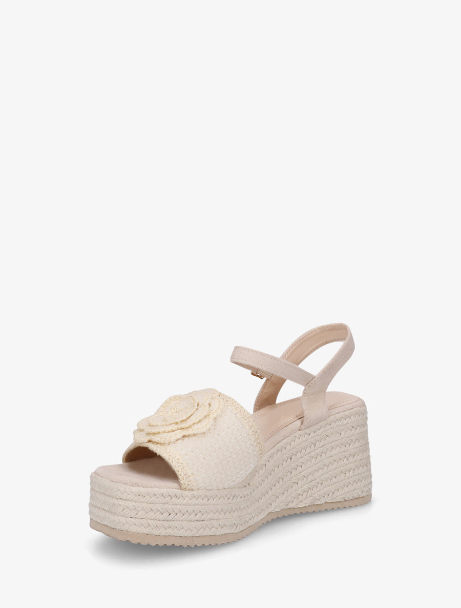 Sandales compensées à fleur - Beige - 3