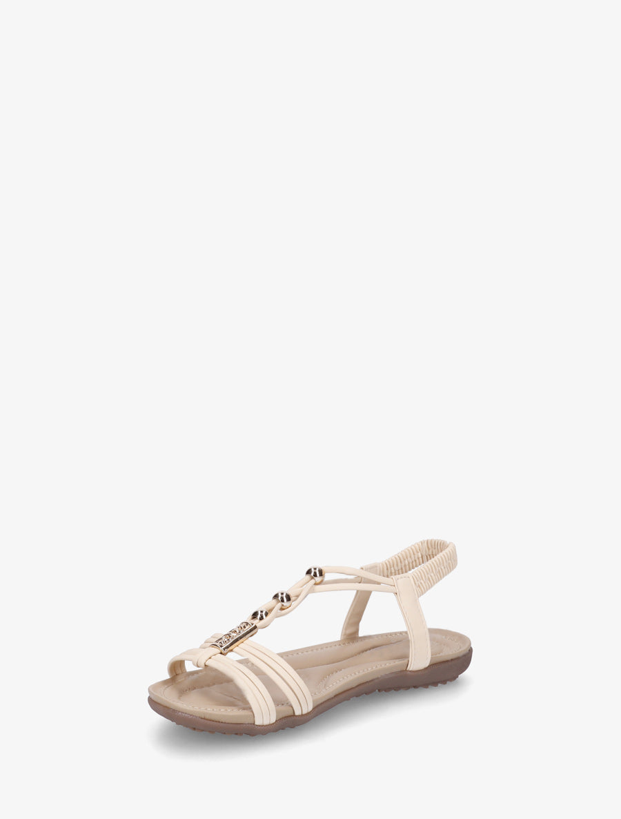 Sandales élastiquées et empiècement métal - Beige - 3