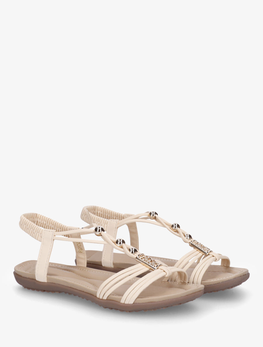 Sandales élastiquées et empiècement métal - Beige - 4