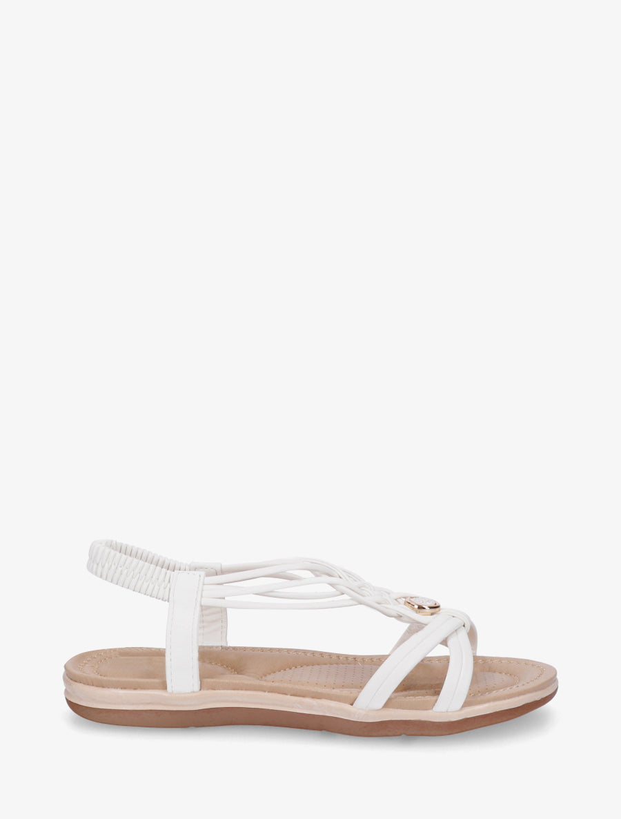 Sandales à bride tressée et bijoux - Blanc - 1