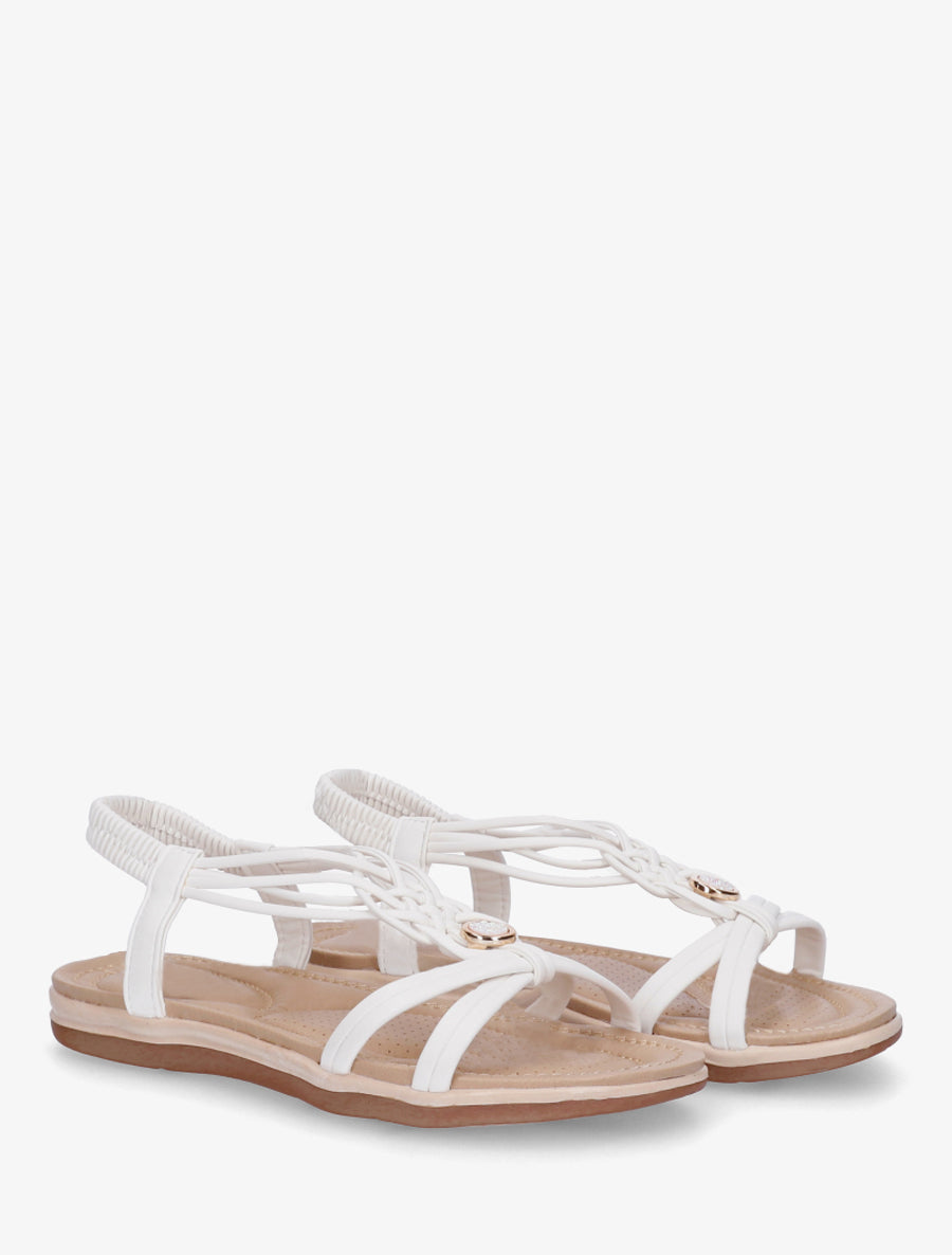 Sandales à bride tressée et bijoux - Blanc - 4