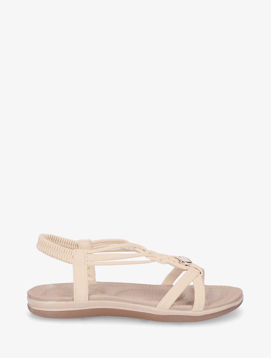 Sandales à bride tressée et bijoux - Beige - 1