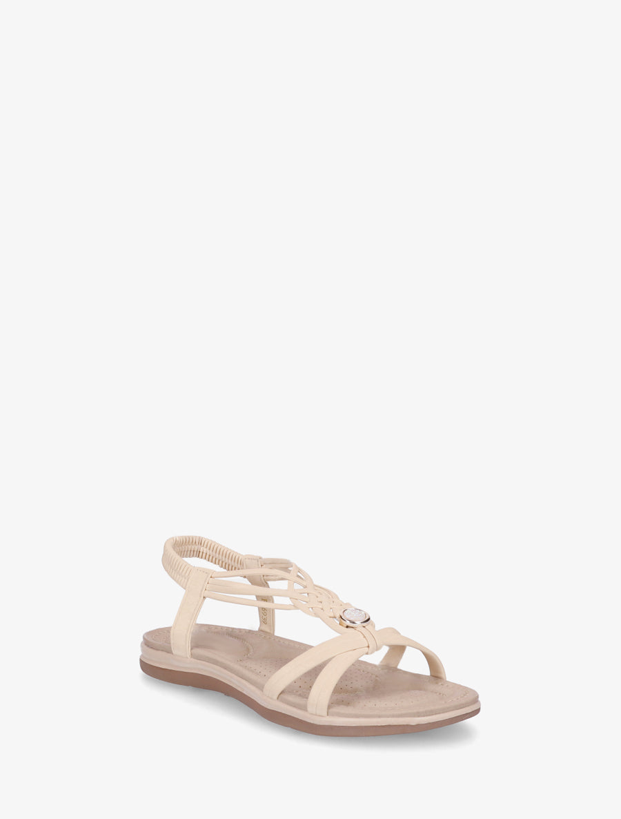 Sandales à bride tressée et bijoux - Beige - 2