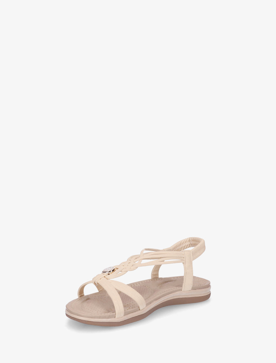 Sandales à bride tressée et bijoux - Beige - 3