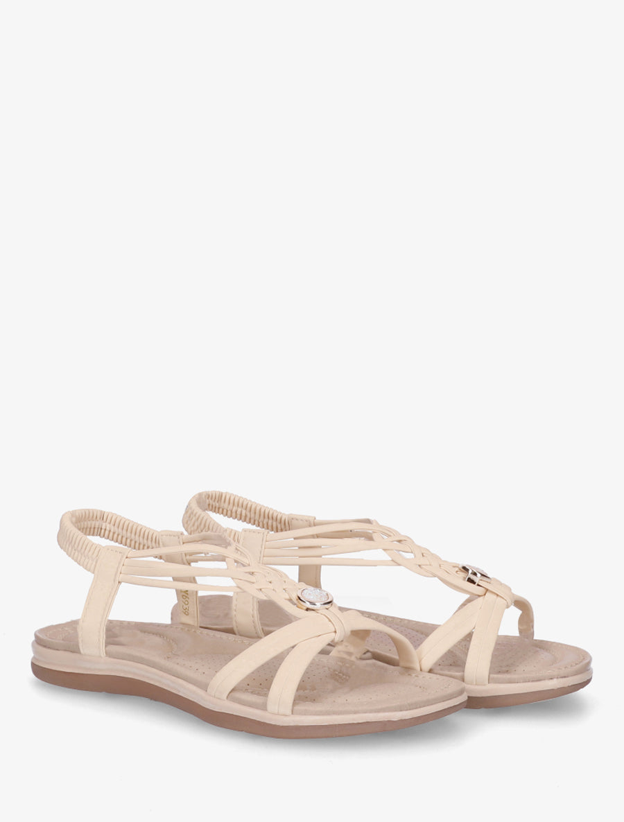 Sandales à bride tressée et bijoux - Beige - 4