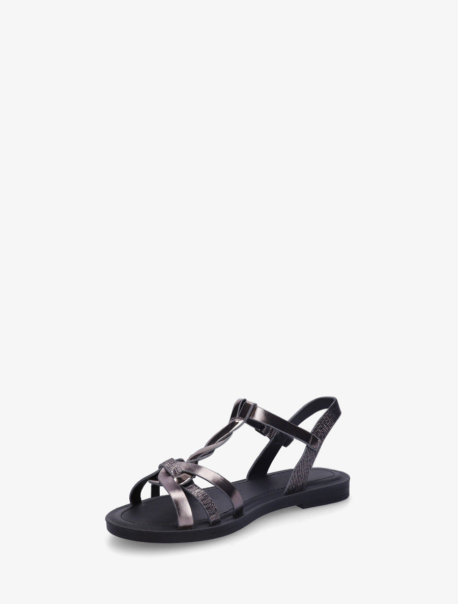 Sandales à brides torsadées et détail imprimé python - Noir - 3