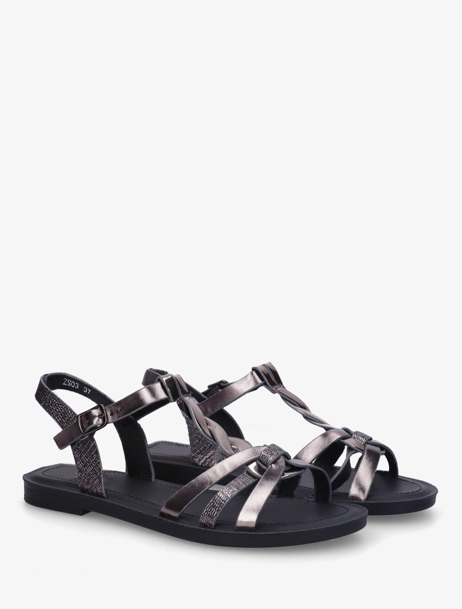 Sandales à brides torsadées et détail imprimé python - Noir - 4