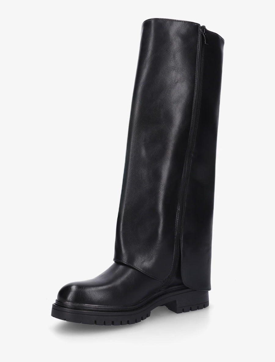 Bottes à revers en simili - Noir - 3