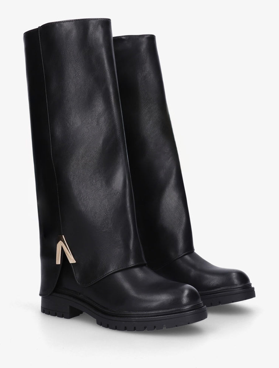 Bottes à revers en simili - Noir - 4