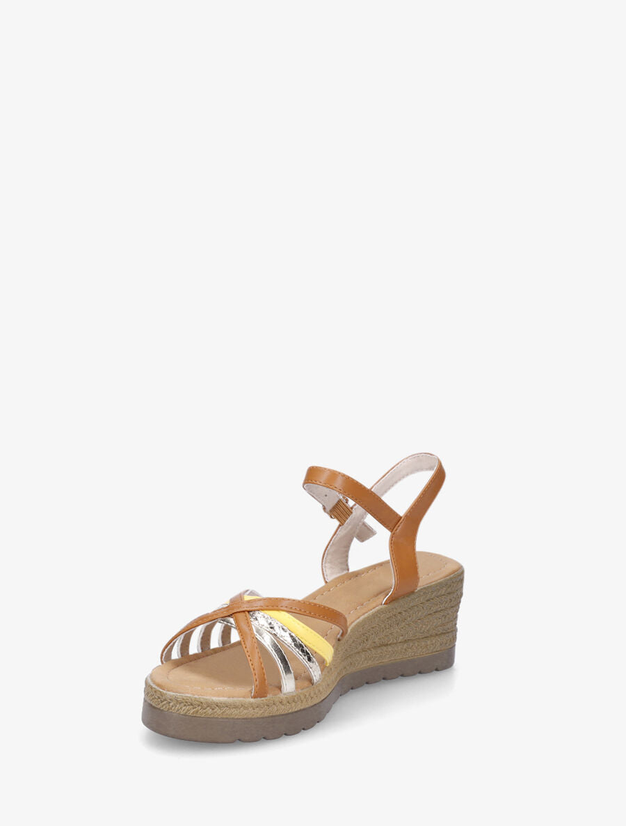 Sandales compensées brides croisées - Camel - 3
