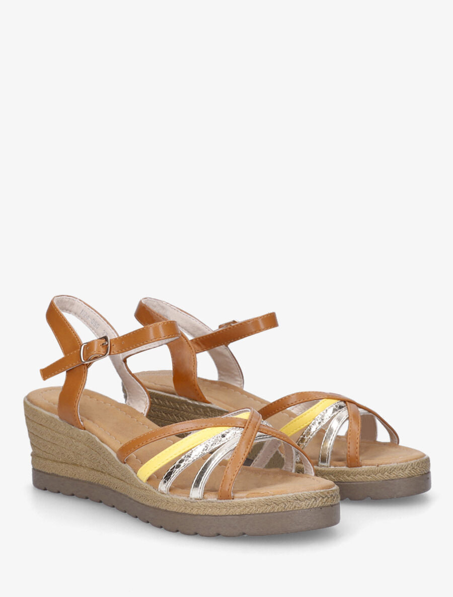 Sandales compensées brides croisées - Camel - 4