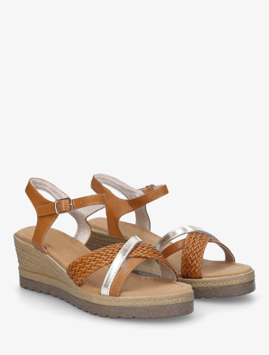 Sandales compensées brides tressées - Camel - 4
