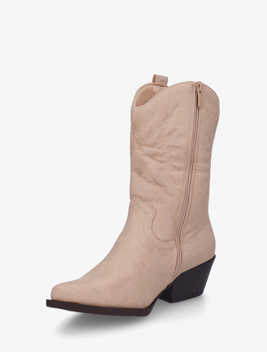Bottines style santiags en suédine - Beige - 3