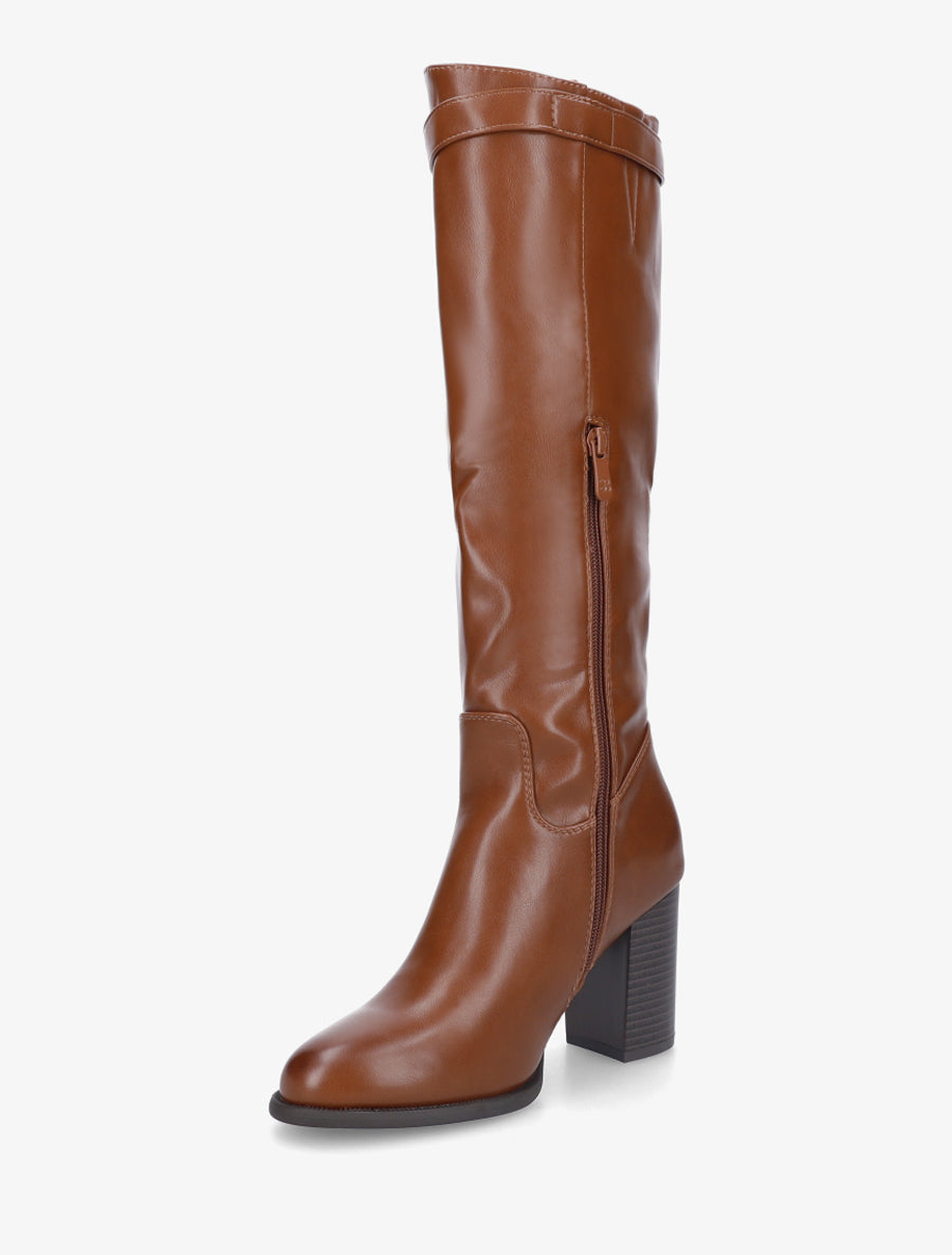 Bottes à talon en simili - Camel - 3