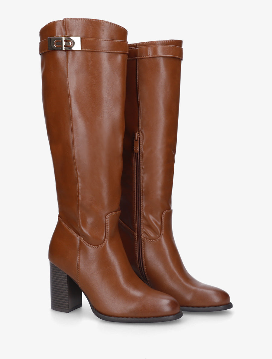 Bottes à talon en simili - Camel - 4