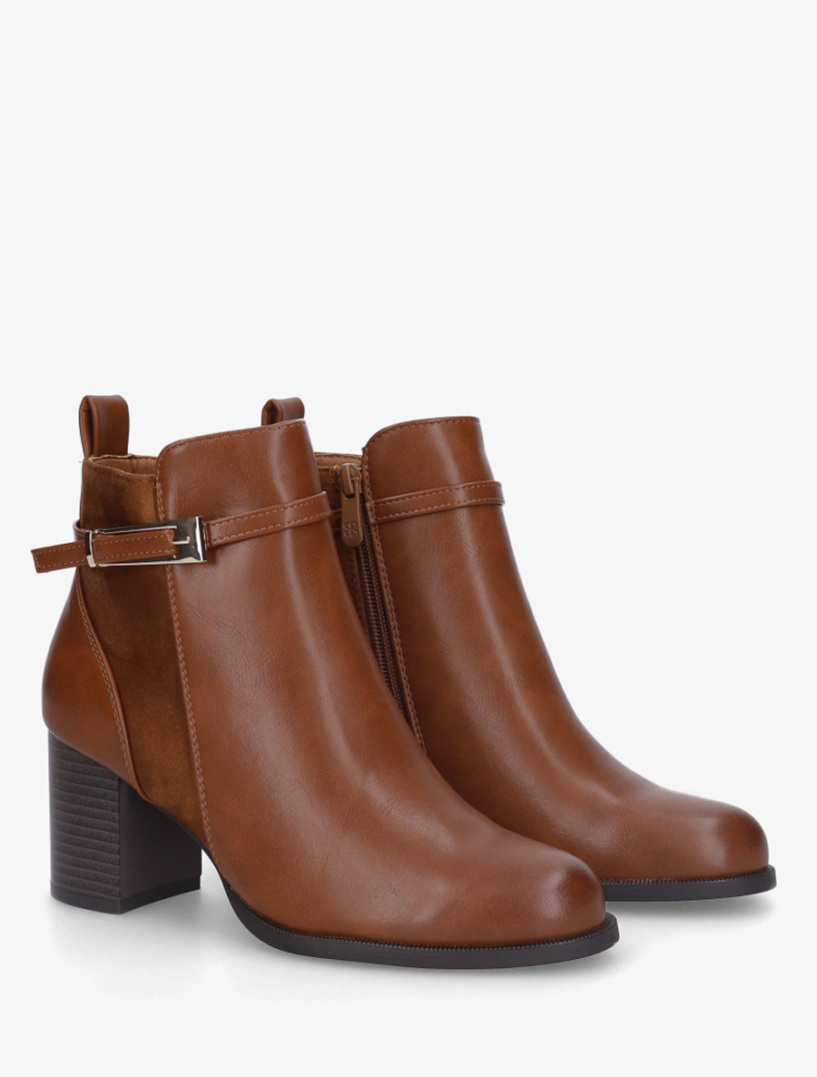 Bottines bi-matière à talon - Camel - 4