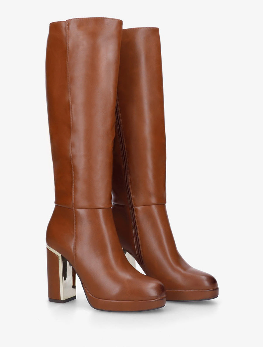 Bottes simili à talon métallique - Camel - 4